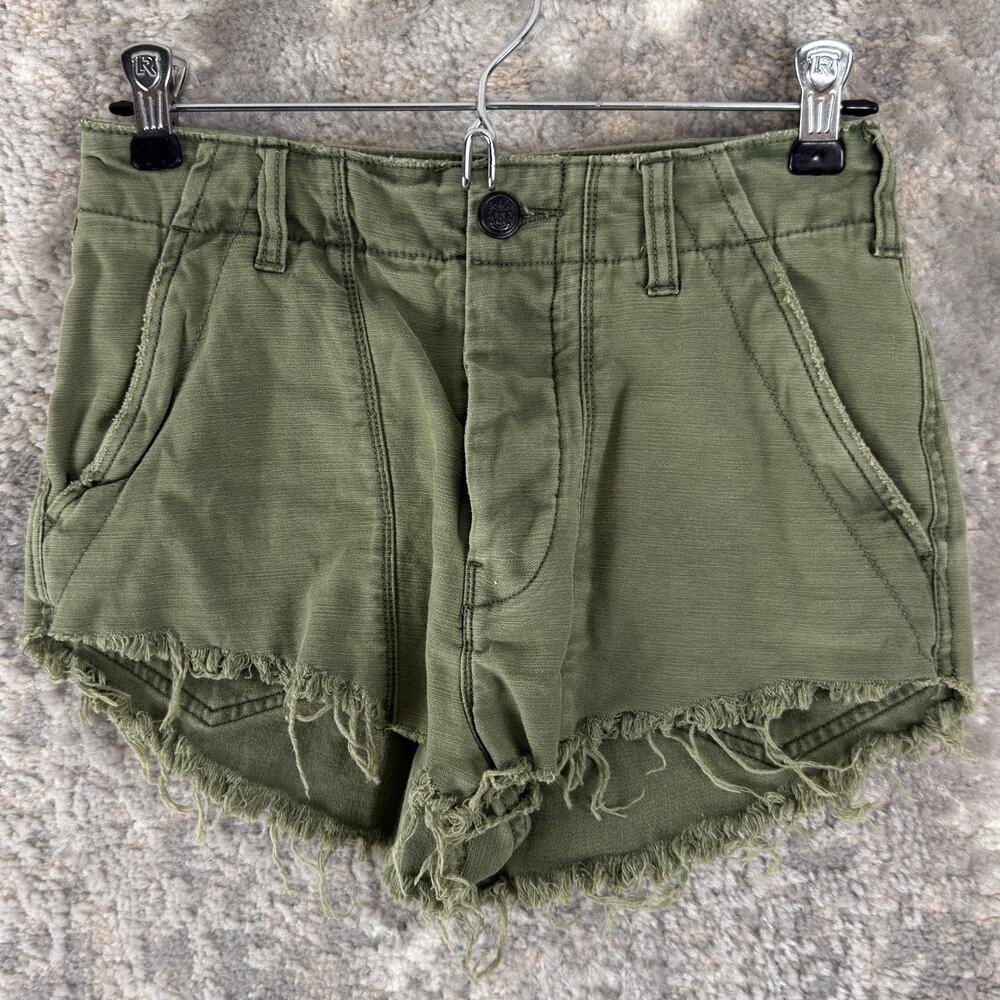 Free People Size 0 Distressed Casual Shorts Green Button Zip